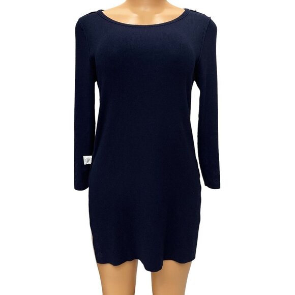 Joseph A Women Pullover Sweater Navy Blue Boat Neck Bronze Tone Eyelets NWOT - Picture 7 of 10